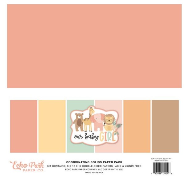 Echo Park Our Baby Girl 12x12 Inch Coordinating Solids Paper Pack